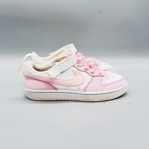 Nike Shoes Girls 2.5 Pink Leather Court Borough Low Hook Loop Athletic Sneakers